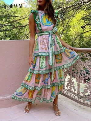 Ruffled Layered Cake Dress  Sleeveless A Line