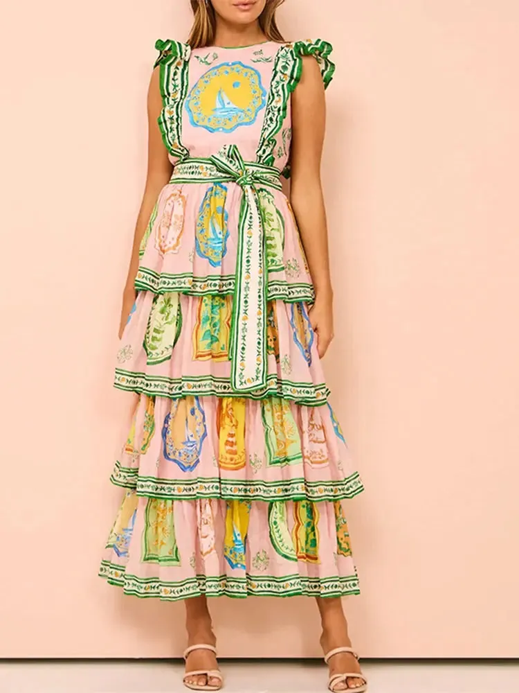 Ruffled Layered Cake Dress  Sleeveless A Line