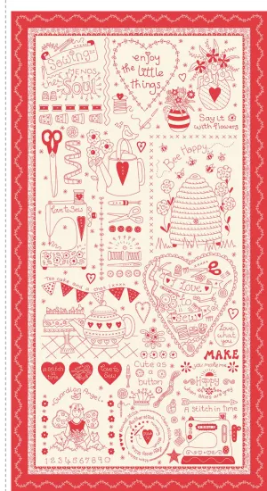 Say it with a Stitch by Henry Glass Fabrics SEWING PANEL/CRM, RED