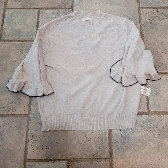 SEE BY CHLOE Ruffle-Sleeve Cropped Ribbed Crewneck Slim Sweater sz M
