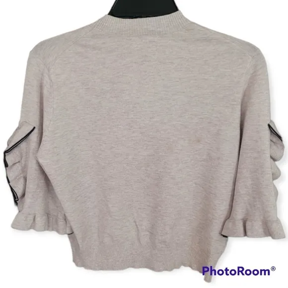 SEE BY CHLOE Ruffle-Sleeve Cropped Ribbed Crewneck Slim Sweater sz M