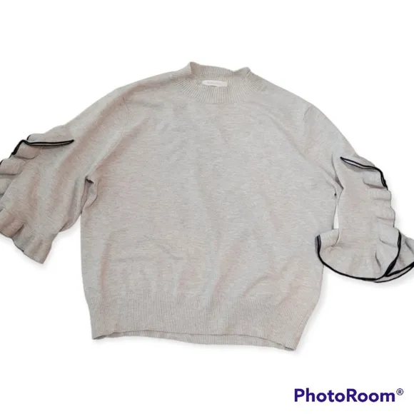 SEE BY CHLOE Ruffle-Sleeve Cropped Ribbed Crewneck Slim Sweater sz M