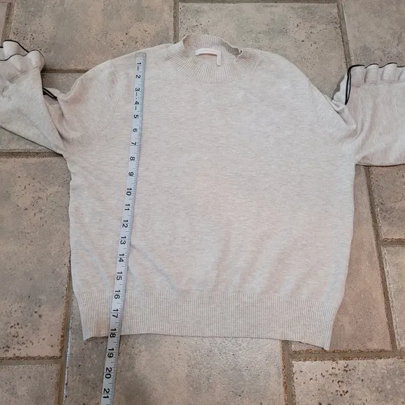 SEE BY CHLOE Ruffle-Sleeve Cropped Ribbed Crewneck Slim Sweater sz M