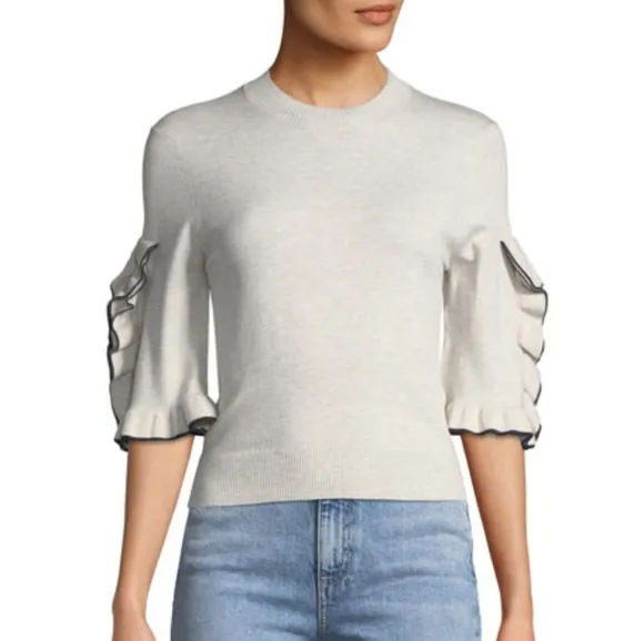 SEE BY CHLOE Ruffle-Sleeve Cropped Ribbed Crewneck Slim Sweater sz M
