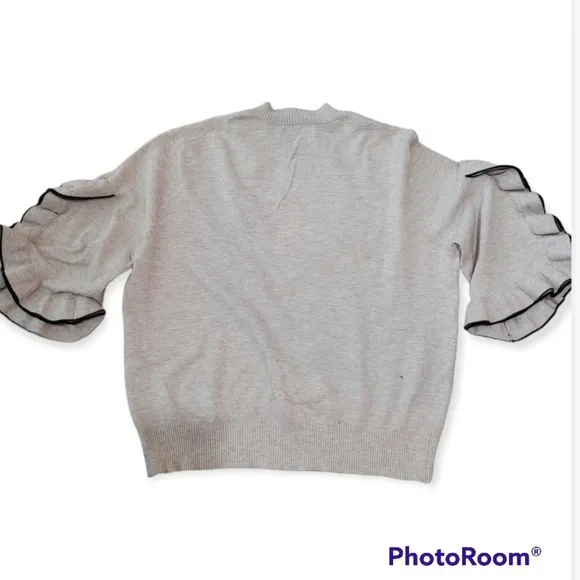 SEE BY CHLOE Ruffle-Sleeve Cropped Ribbed Crewneck Slim Sweater sz M