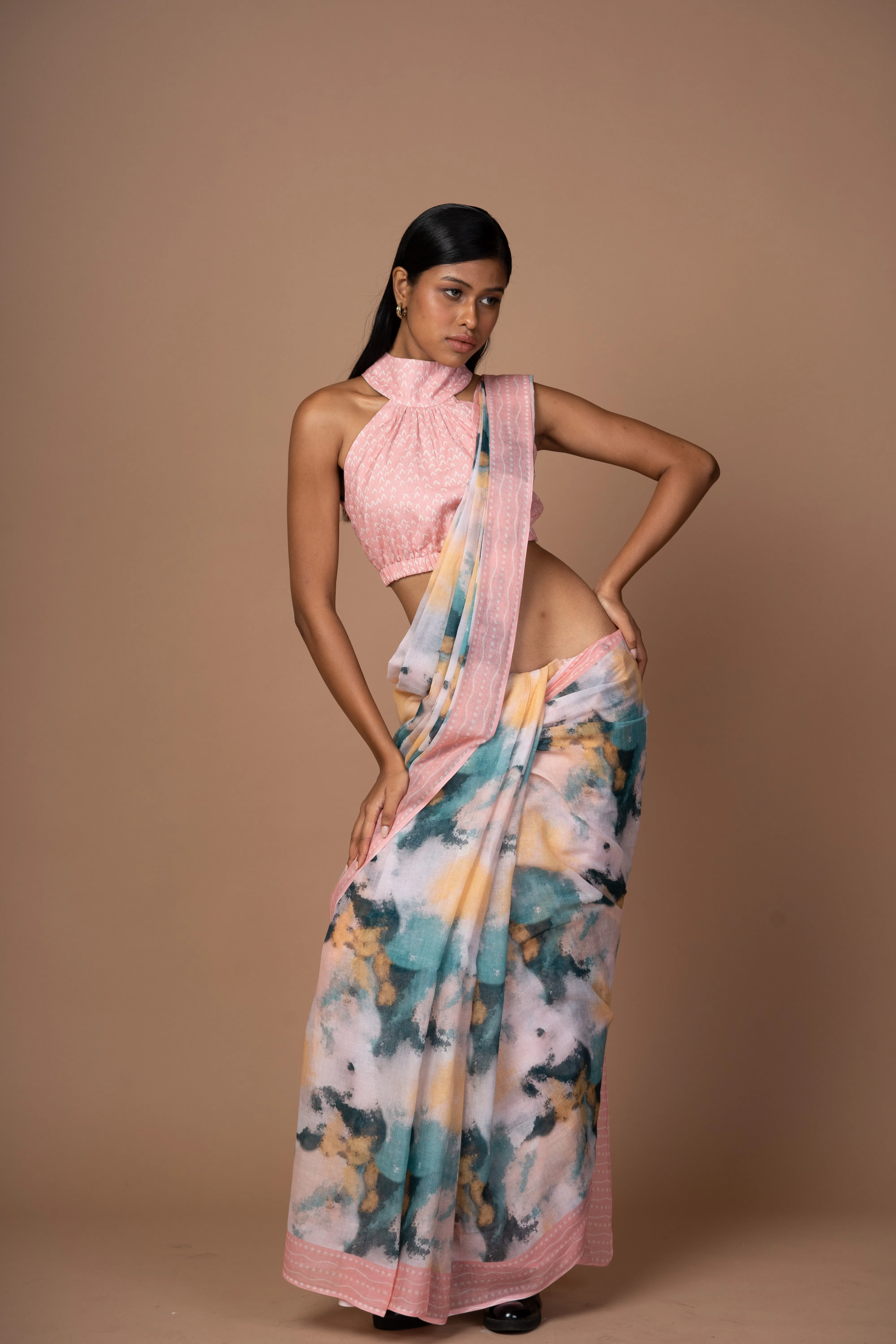 Serene Splash Cotton Sari