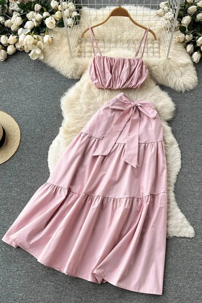 Set Camis Tops   High Waist Lace-up Long Skirts Beach Two Piece Suits