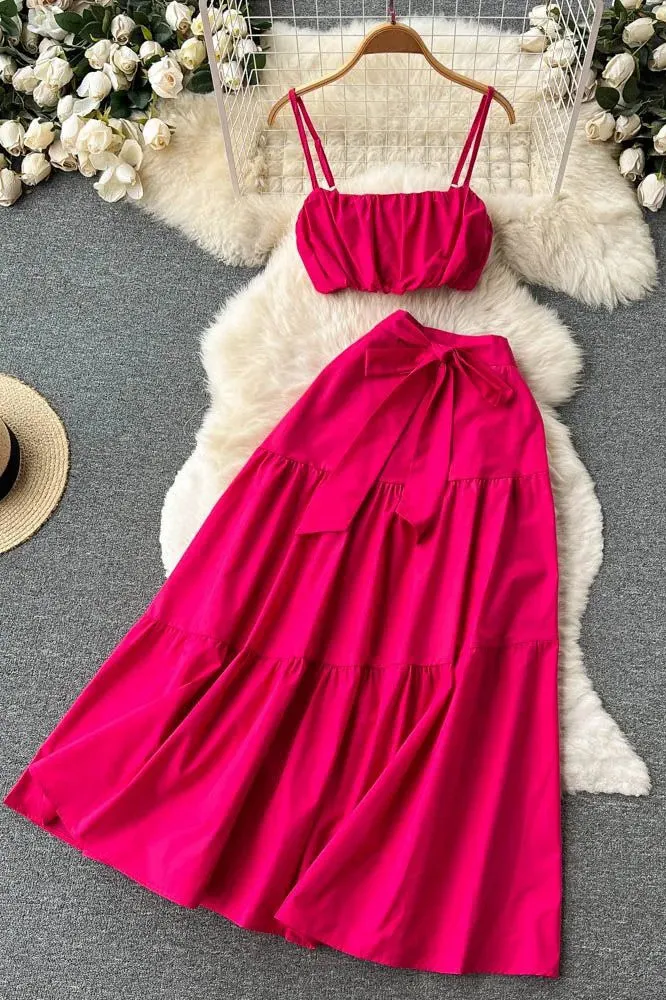 Set Camis Tops   High Waist Lace-up Long Skirts Beach Two Piece Suits