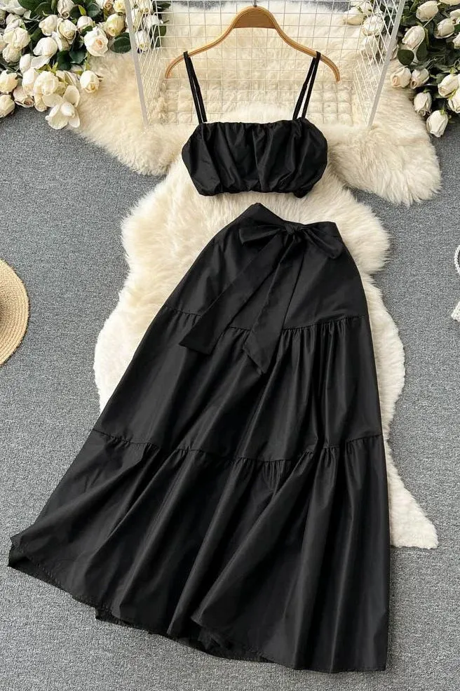 Set Camis Tops   High Waist Lace-up Long Skirts Beach Two Piece Suits