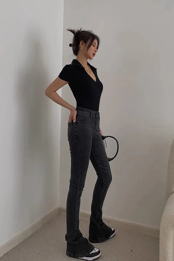 Short Sleeve Wrap V Neck Ribbed Tank Tops