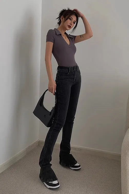 Short Sleeve Wrap V Neck Ribbed Tank Tops