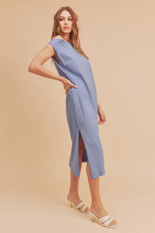 Side Slit Round Neck Sleeveless Midi Elegant Dress – Versatile, Chic, and Timeless Wardrobe Staple with Side Slits and Sleeveless Design for Effortless Style