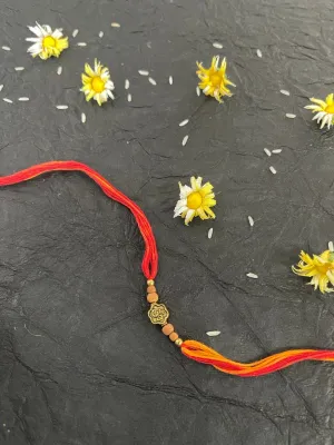 Simple Designer Chandan Rakhi With Om Designs Multicolor Thread Rakhi For Raksha Bandhan