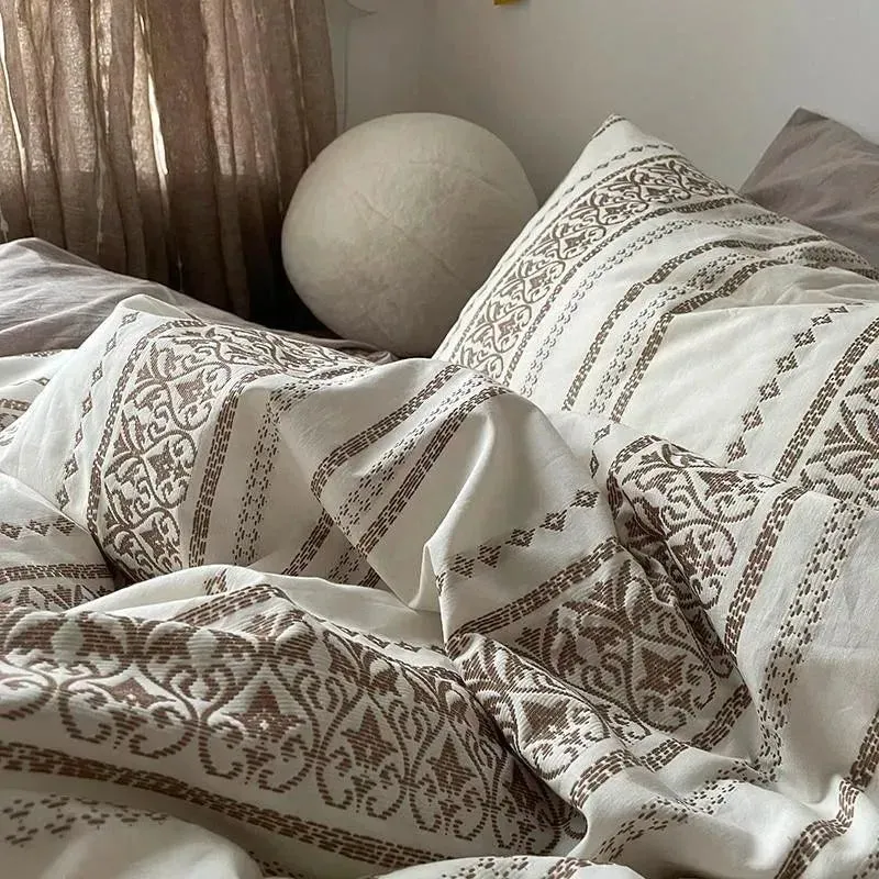 Simple Heart Stripe Boho Duvet Cover Set