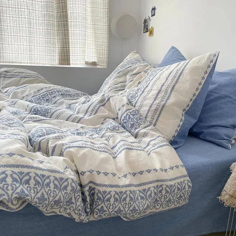 Simple Heart Stripe Boho Duvet Cover Set