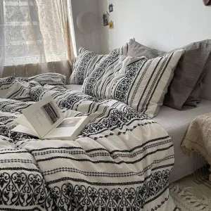 Simple Heart Stripe Boho Duvet Cover Set