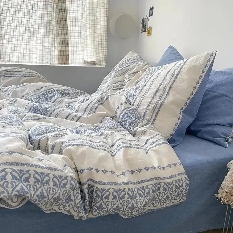 Simple Heart Stripe Boho Duvet Cover Set