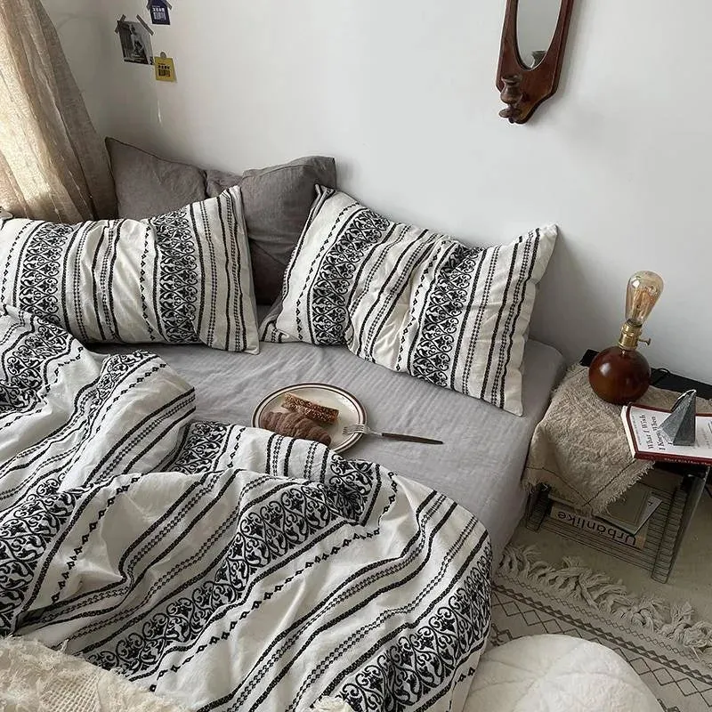 Simple Heart Stripe Boho Duvet Cover Set