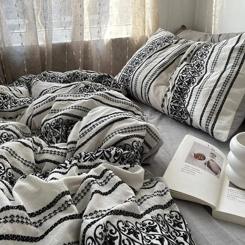 Simple Heart Stripe Boho Duvet Cover Set
