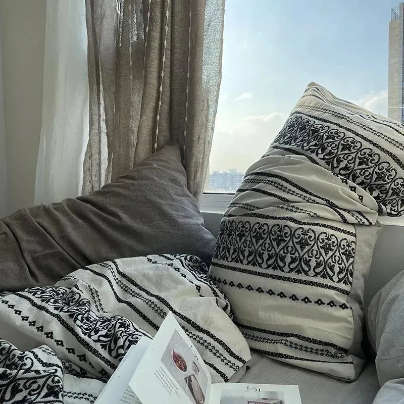 Simple Heart Stripe Boho Duvet Cover Set