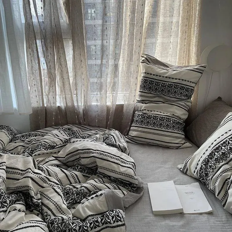 Simple Heart Stripe Boho Duvet Cover Set