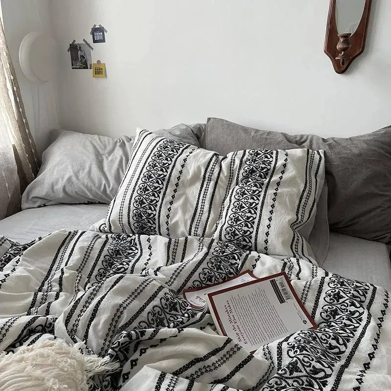 Simple Heart Stripe Boho Duvet Cover Set