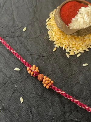 Simple Rudraksha Rakhi With Tulsi Beads Multicolor Thread Rakhi For Raksha Bandhan
