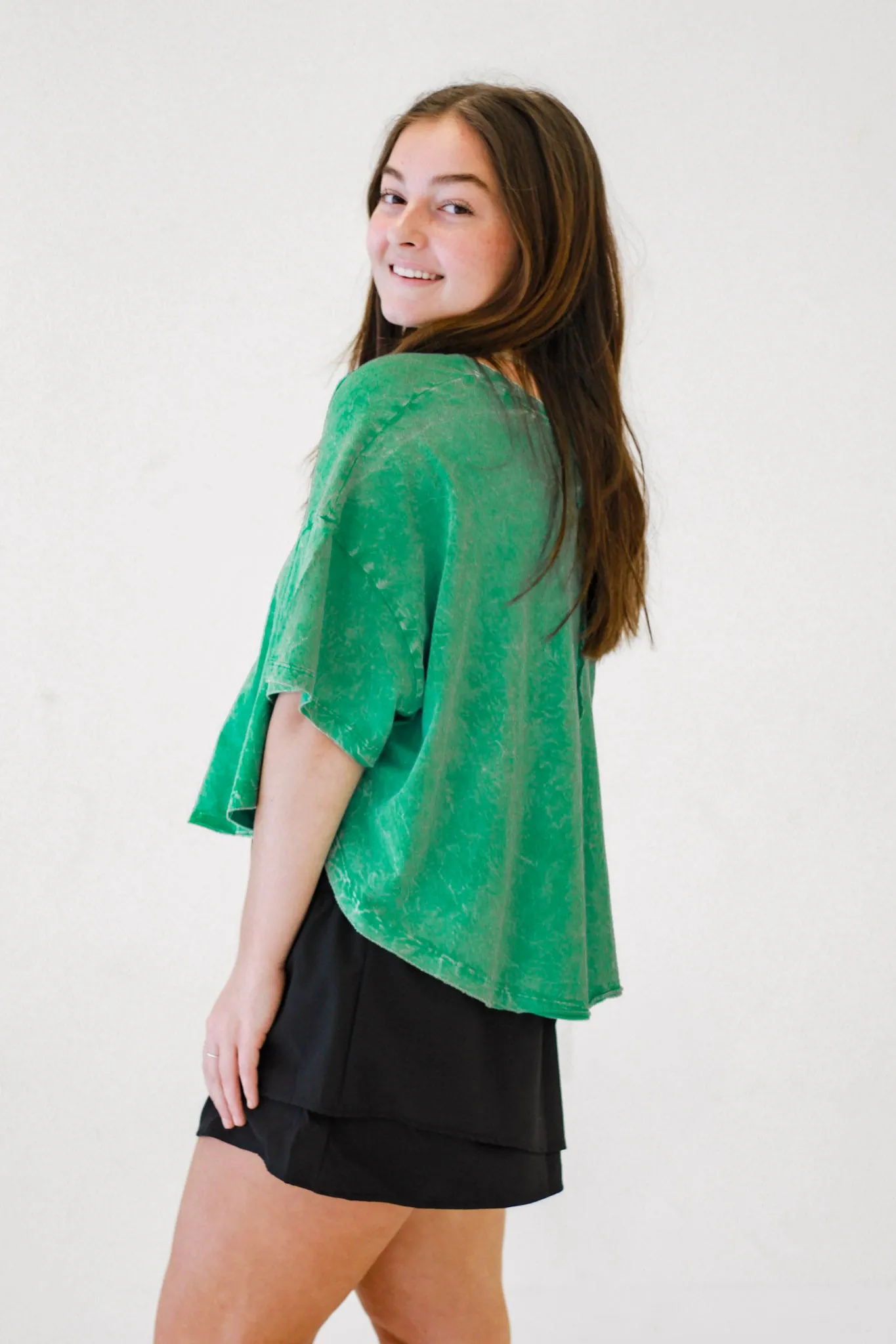 Simple Sophistication Crinkle Washed Top in K Green