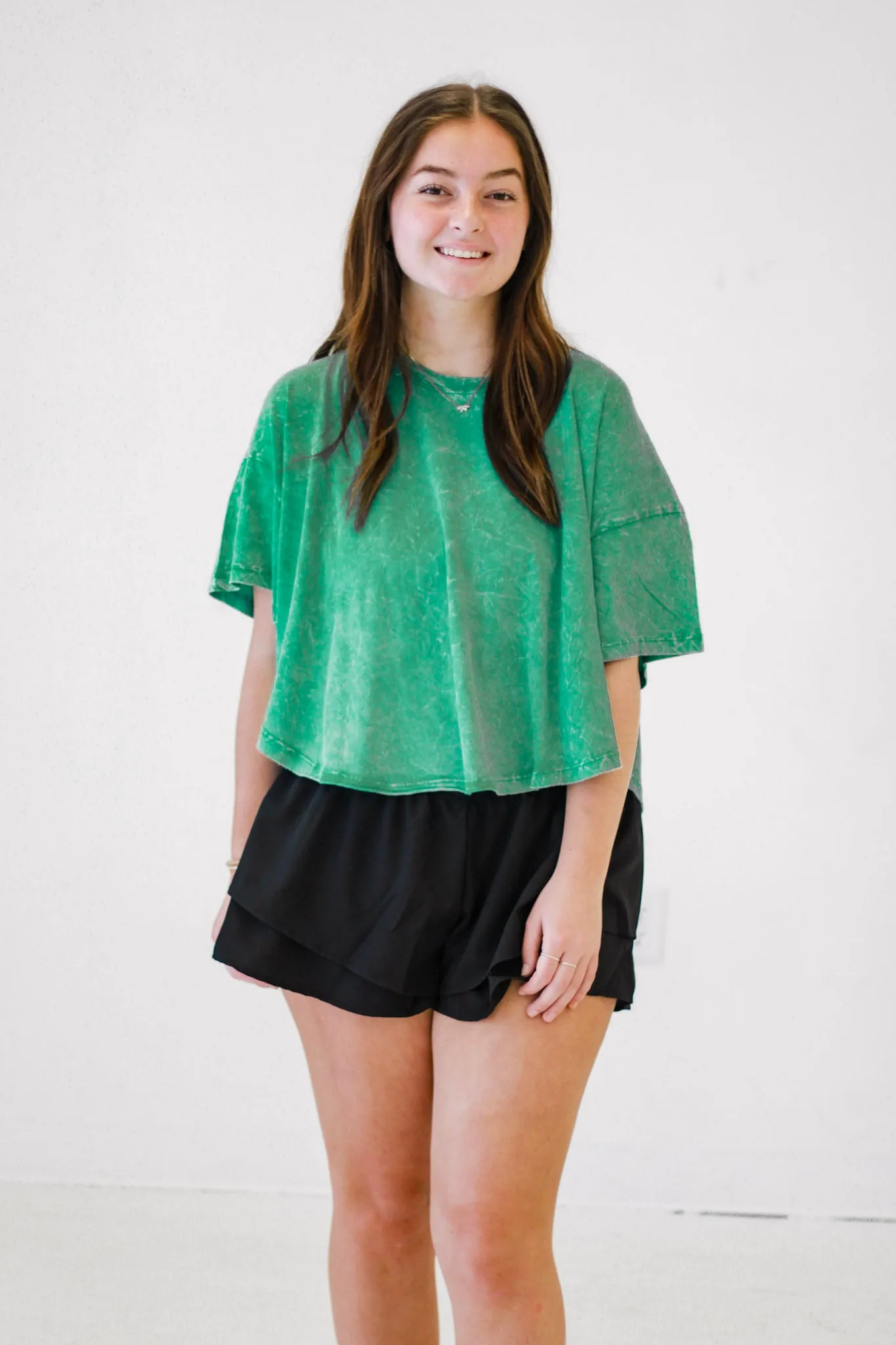 Simple Sophistication Crinkle Washed Top in K Green