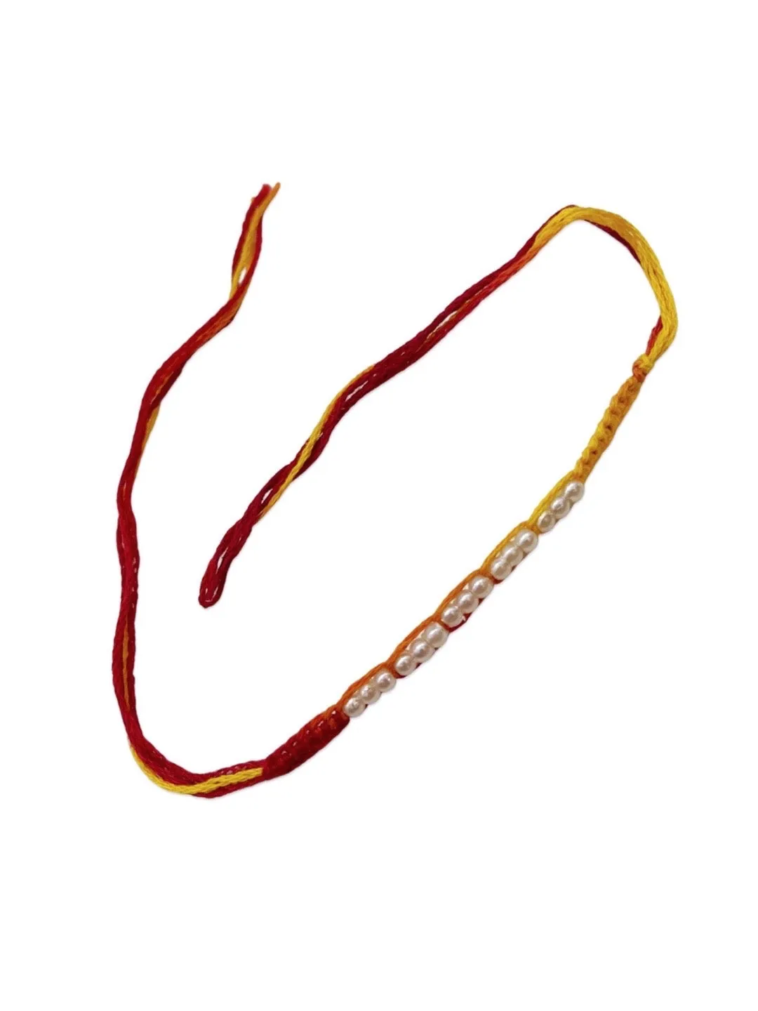 Simple White Pearl Rakhi Beaded Multicolor Thread Rakhi For Raksha Bandhan