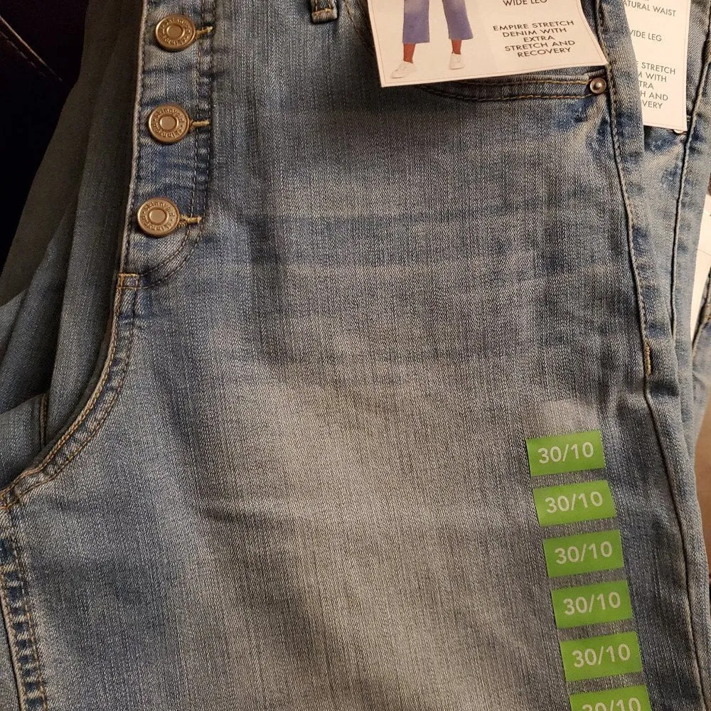 Skinnygirl  High Rise Button Front Cropped Jeans Wide Leg