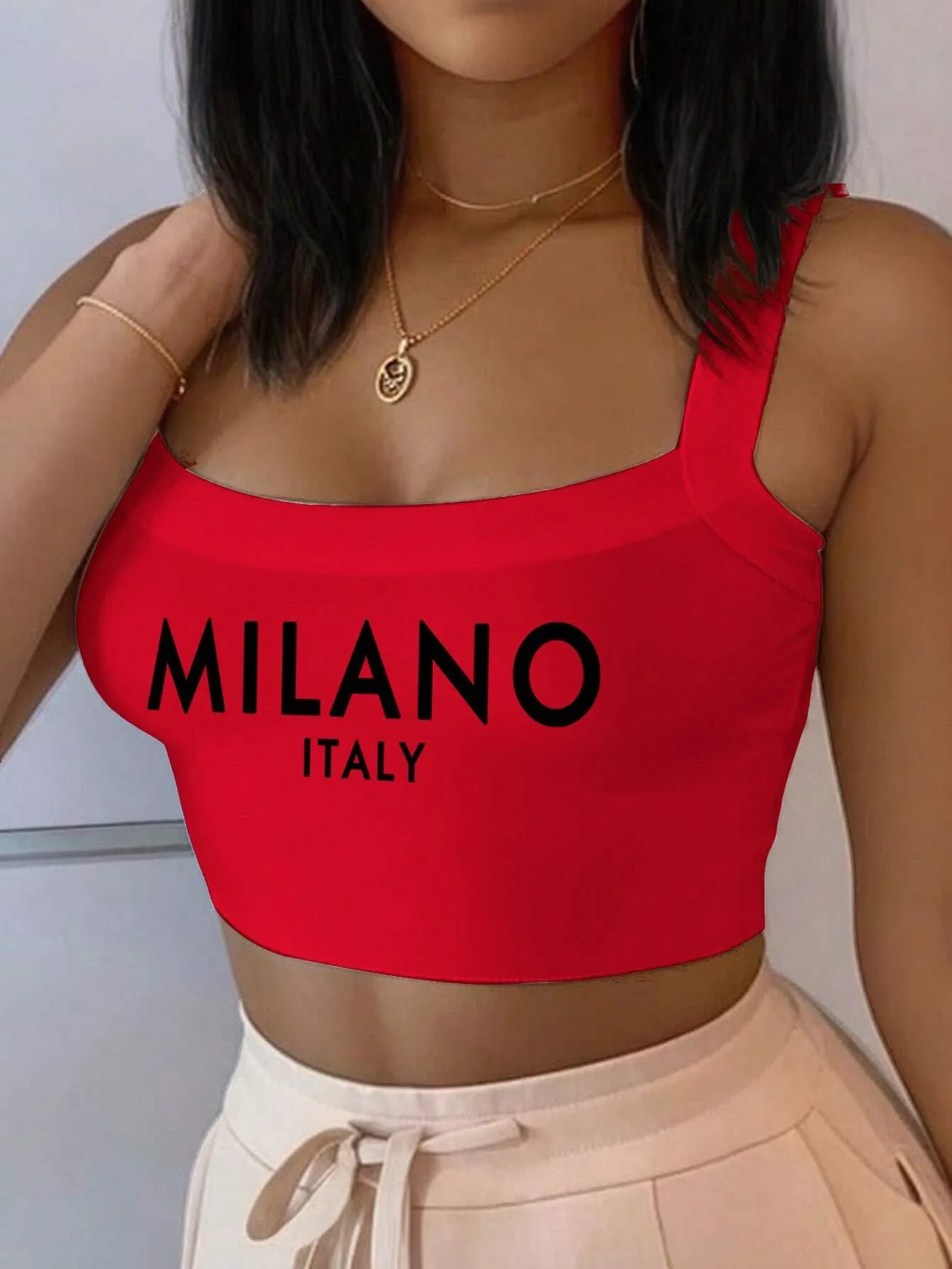Slayr MILANO Casual Slogan Graphic Yellow Camisole Top, Crop Fitted Top