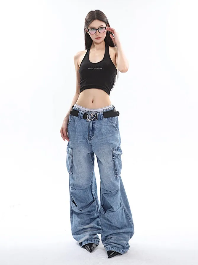 Slouchy Pleated Cargo Jeans