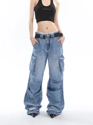 Slouchy Pleated Cargo Jeans