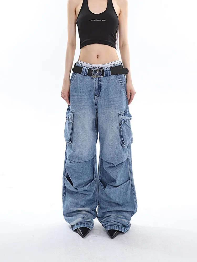 Slouchy Pleated Cargo Jeans