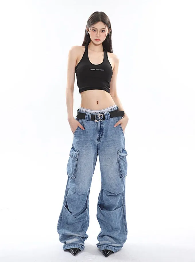Slouchy Pleated Cargo Jeans