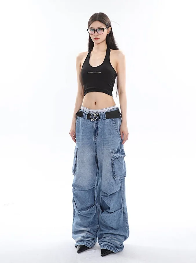 Slouchy Pleated Cargo Jeans