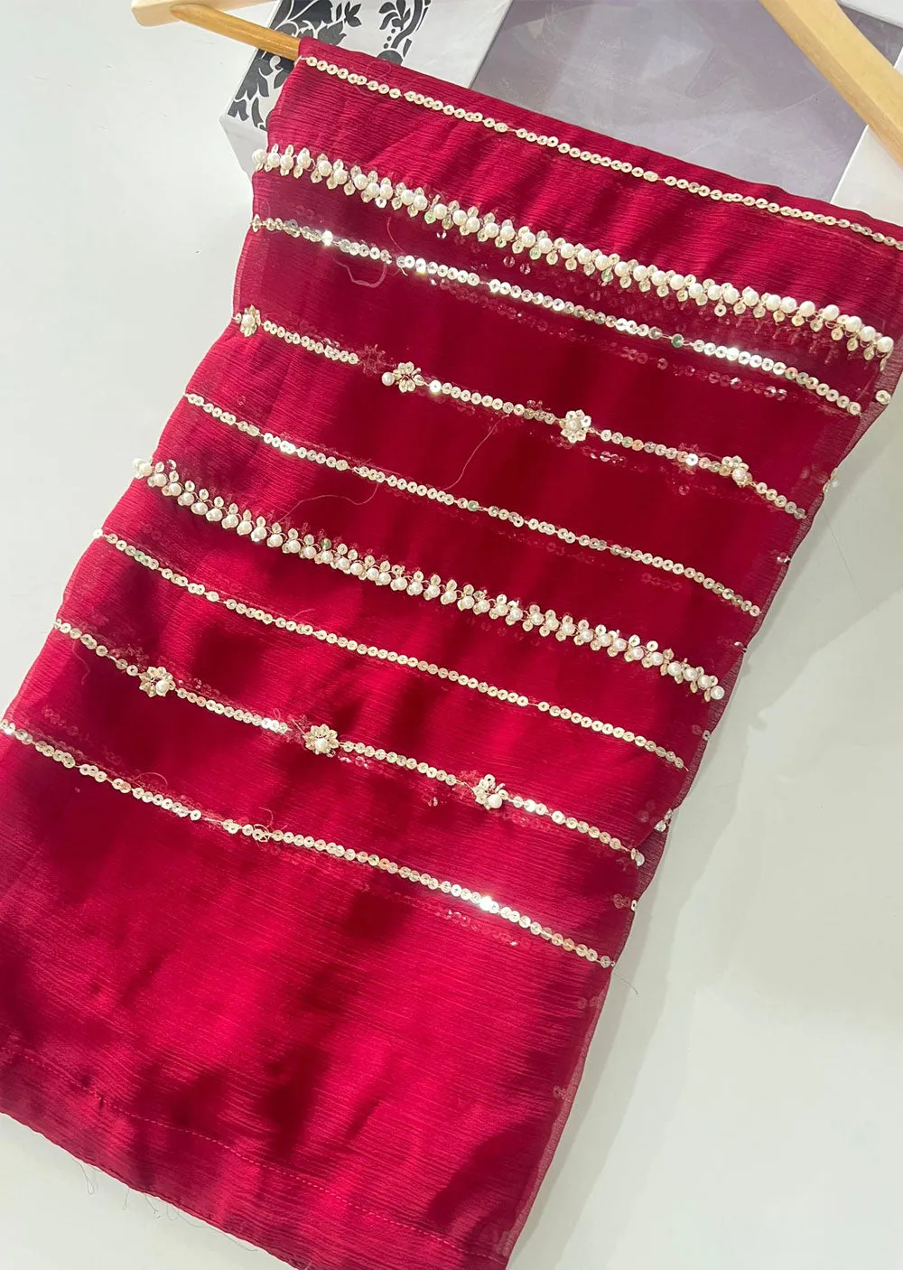SMR701 - Ziva Maroon chiffon Wedding Duppatta