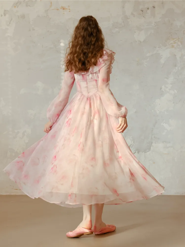 Snow Rose Off-Shoulder Floral Dress