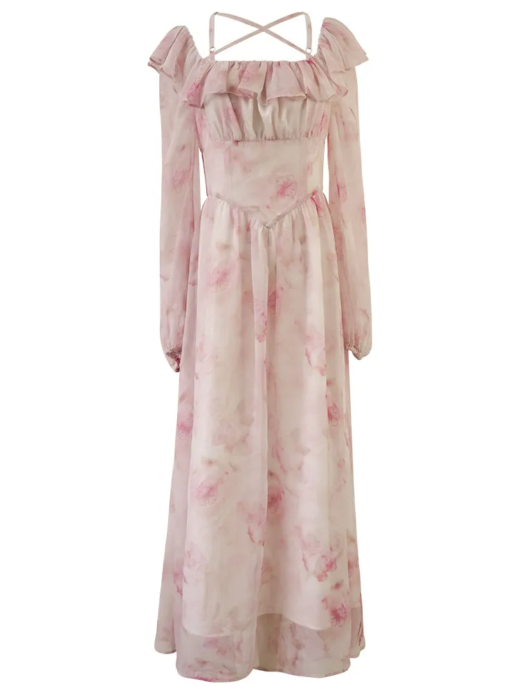 Snow Rose Off-Shoulder Floral Dress