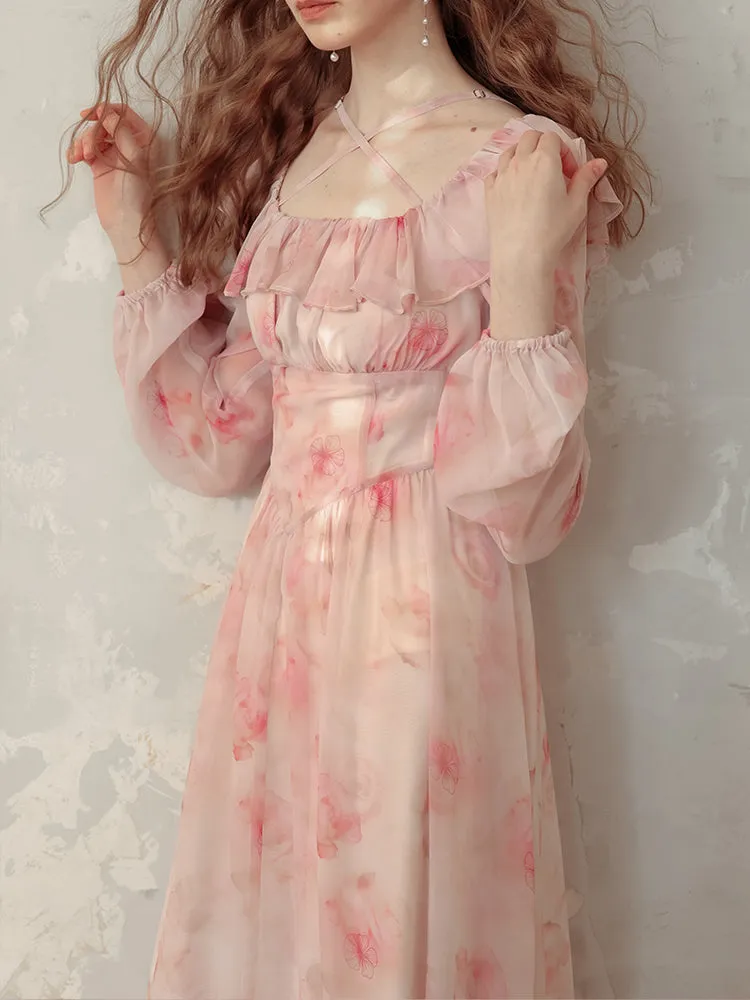 Snow Rose Off-Shoulder Floral Dress