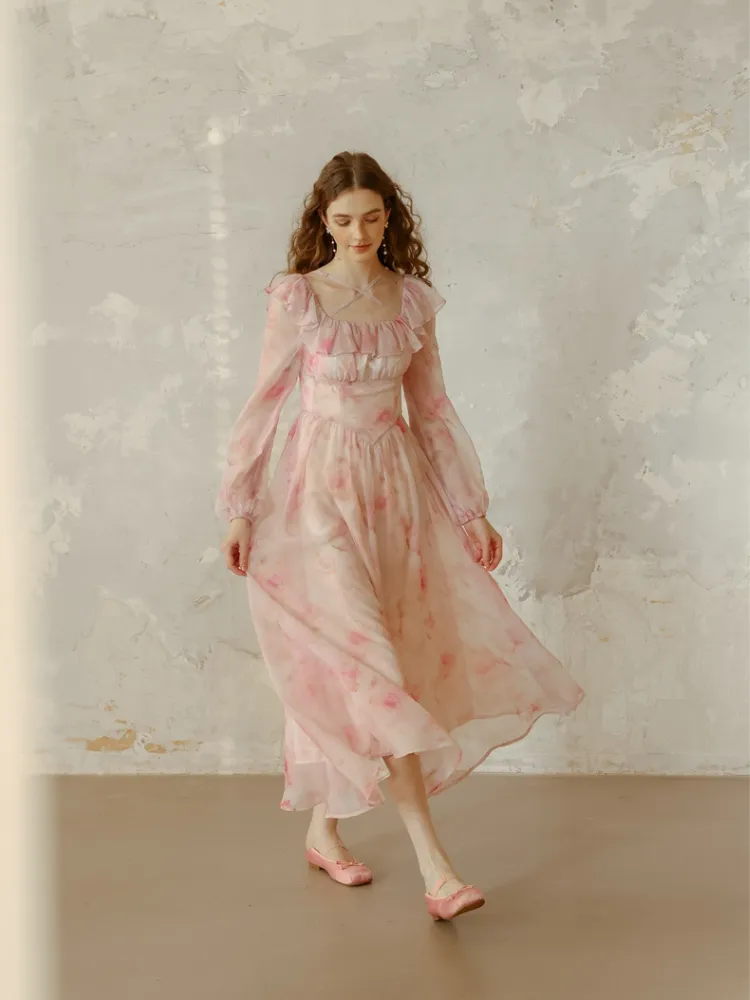 Snow Rose Off-Shoulder Floral Dress