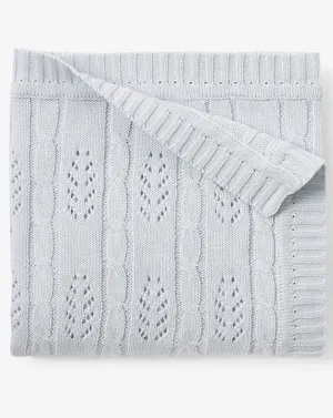 Soft Blue Leaf Knit Baby Blanket