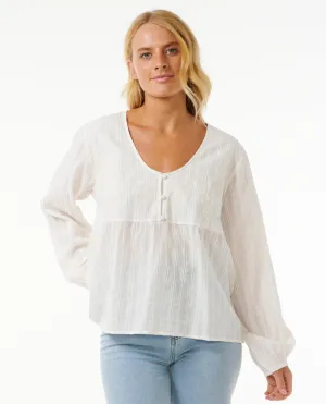SOLEIL EMBROIDERED L/S TOP - Bone