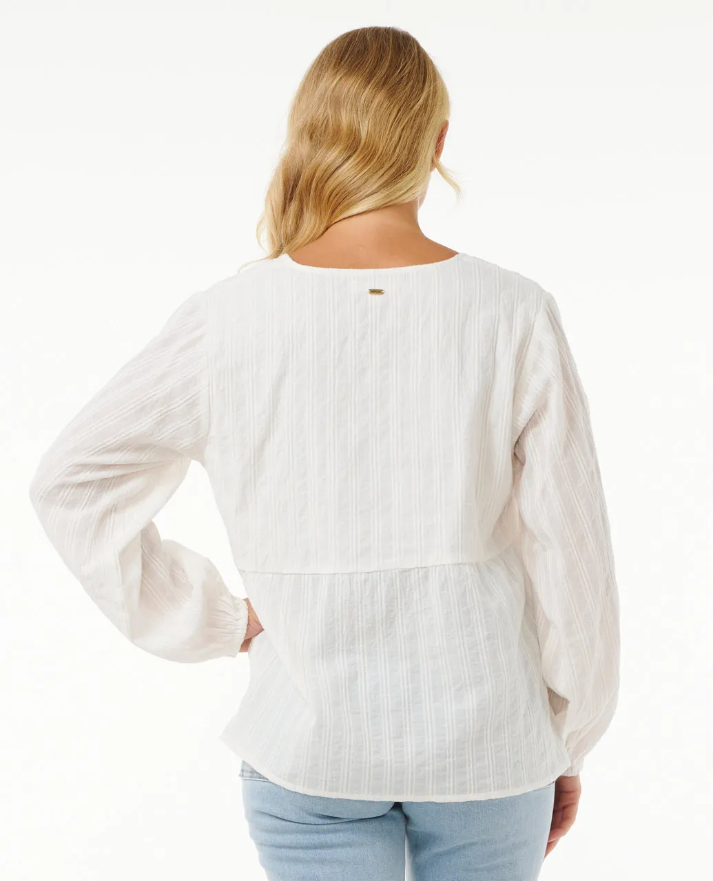 SOLEIL EMBROIDERED L/S TOP - Bone
