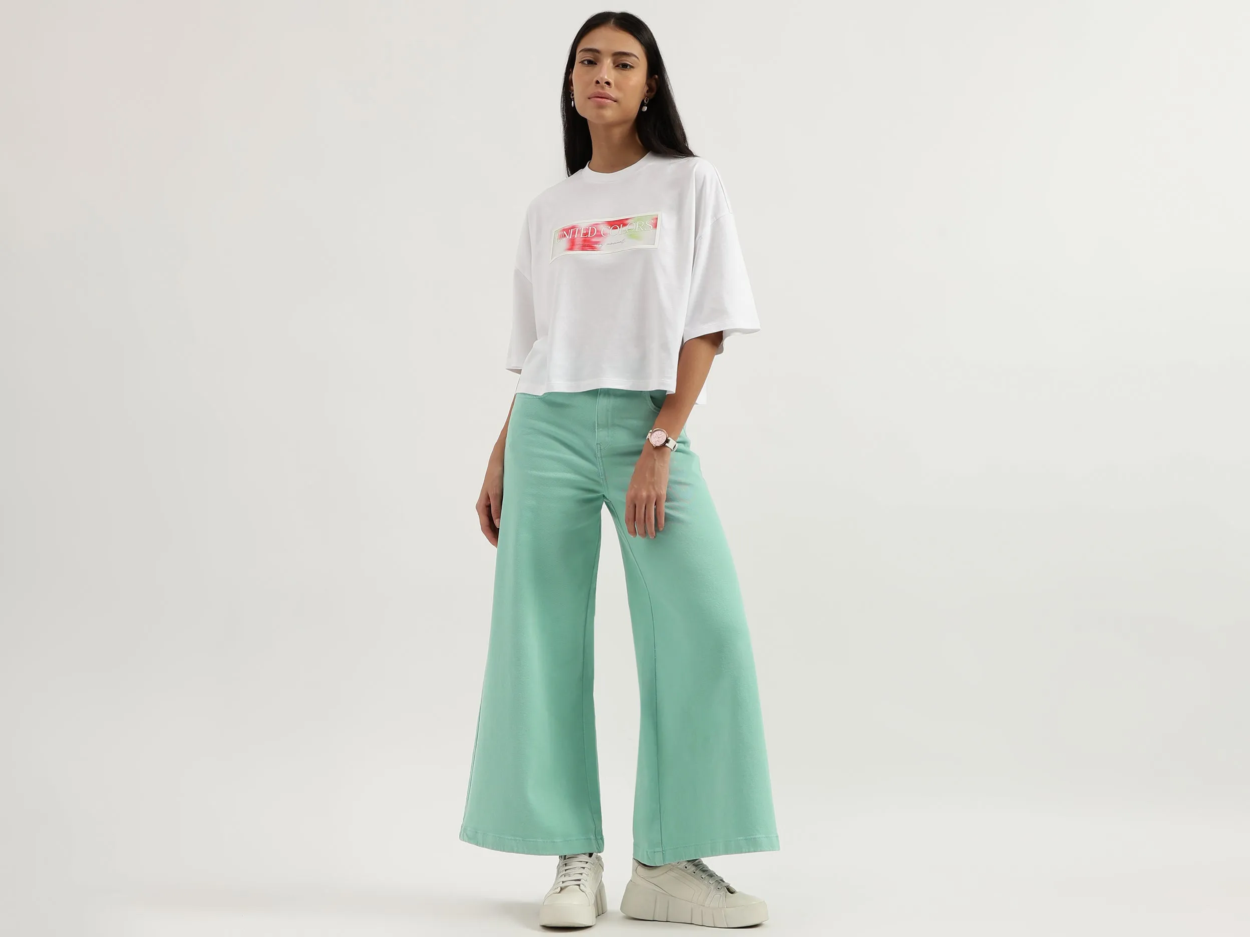 Solid Wide Leg Jeans