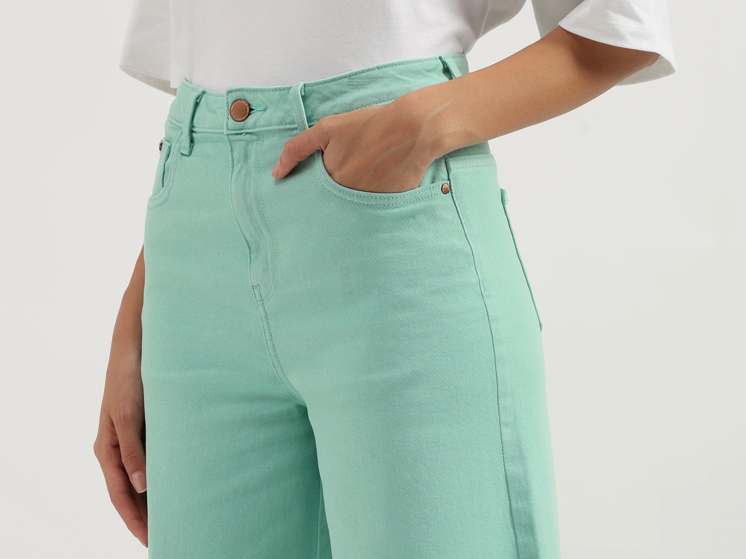 Solid Wide Leg Jeans