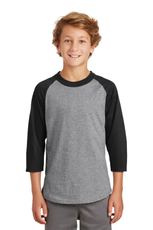 Sport-Tek Youth Colorblock Raglan Jersey.  YT200 Heather Grey/ Black