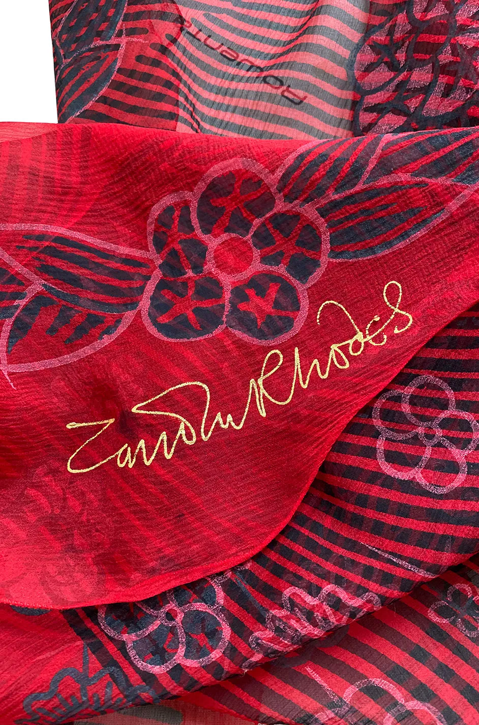 Spring 1988 Zandra Rhodes 'Fantastic Flower Garden' Red Silk Print Dress