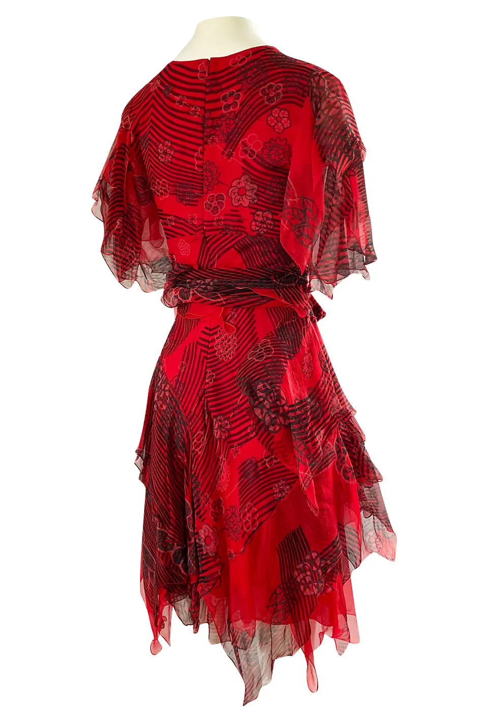Spring 1988 Zandra Rhodes 'Fantastic Flower Garden' Red Silk Print Dress